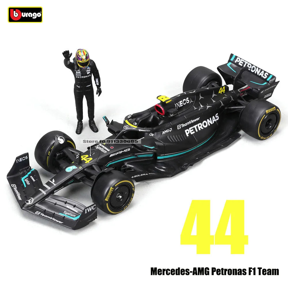 Bburago 1:24 2023 F1 Mercedes-AMG W14+Winning Doll 44# Hamilton 63# Russell Paint Formula One Alloy Super Toy Car Mode