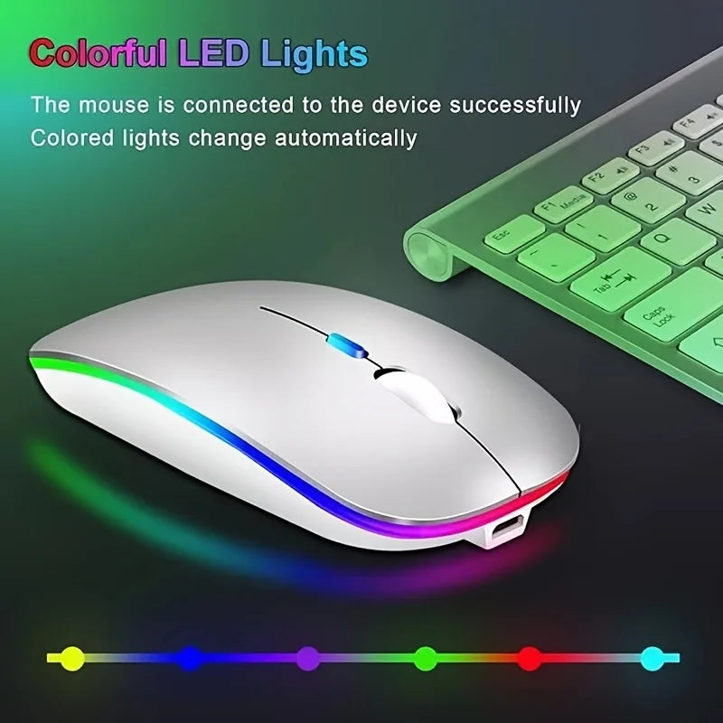Ultra-Slim Wireless Rechargeable Mouse with LED Lighting, Dual Mode (BT & 2.4G), Compatible with iPad, Laptop, PC, Mac, Windows