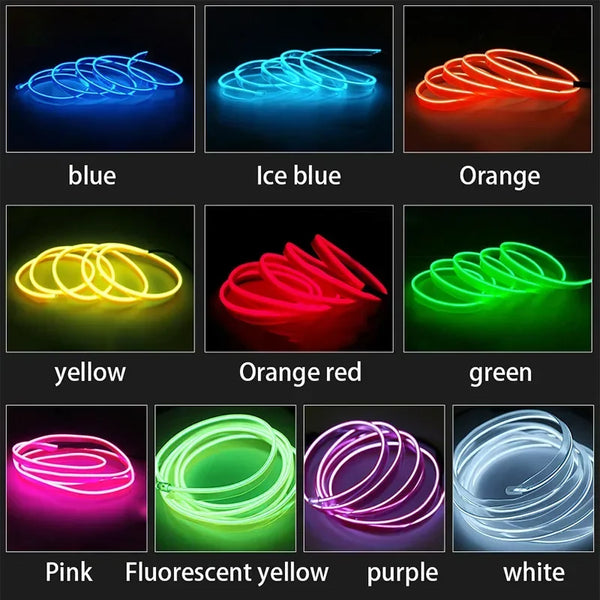 1M/3M/5M Car Interior Led Decorative Lamp EL Wiring Neon Strip For Auto DIY Flexible Ambient Light Party Atmosphere Diode