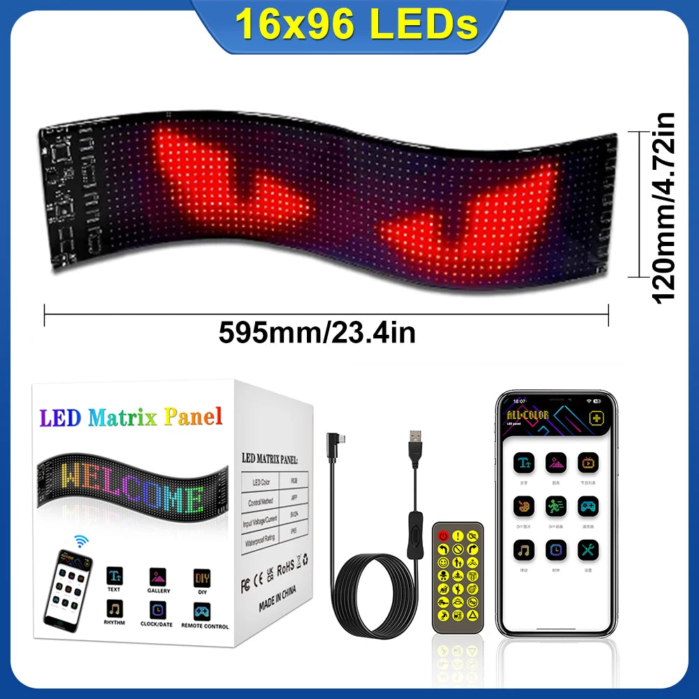 Flexible LED Matrix Screen DIY Ultra-Thin Car Sign Programmable Bluetooth LED Screen with APP Remote Control For Car Store Bar