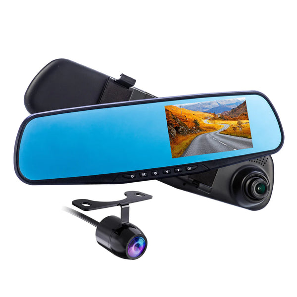 Co-Pilot CPDVR3 - 1080P Full HD 4.3" LCD Universal Rear-view Mirror Screen Dash Cam with Dual Front & Rear Camera System