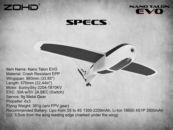 ZOHD Nano Talon EVO FPV Airplane (PNP / FPV)