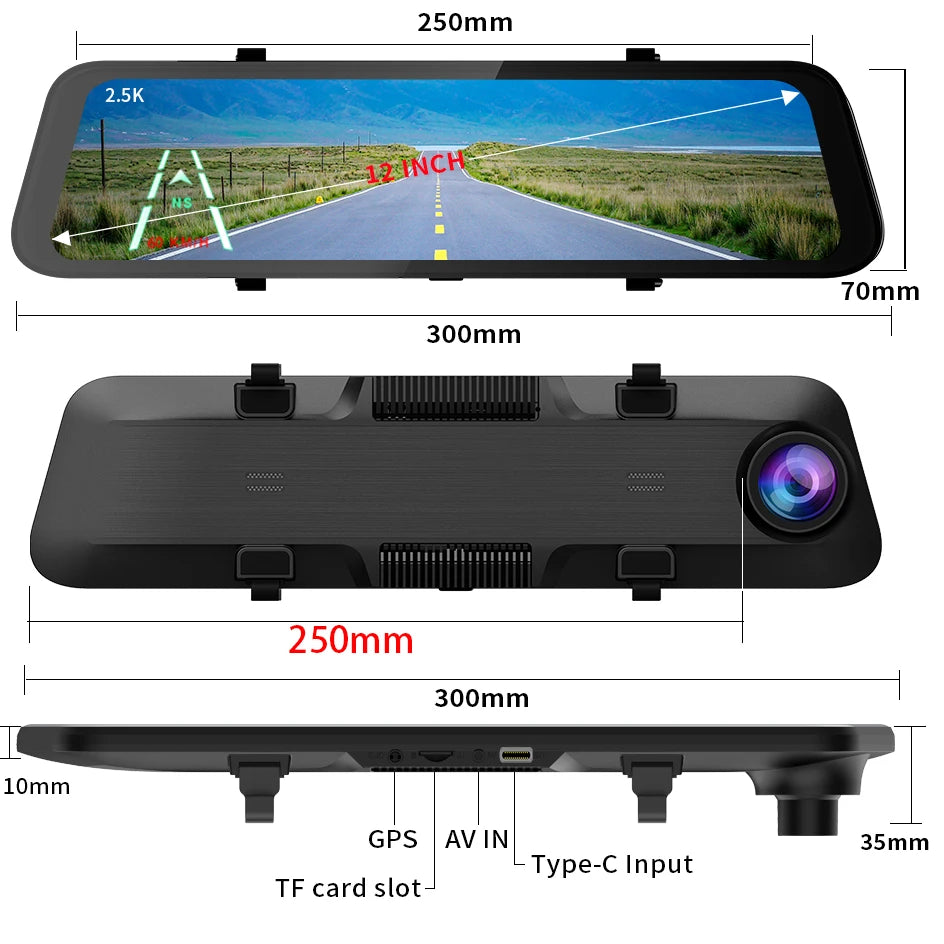 ACCEO Dashcam 12 Inch Touch Screen Car Room Mirror Video Recorder Dash Cam For Cars DVR With Sony RearView Camera Car Black Box