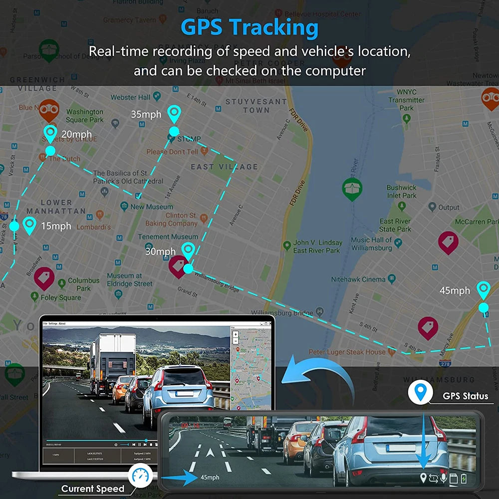 Dash Cam 11.26" 4K 2160P GPS WIFI Car Dvr Mirror Dual Lens Dashcam IPS Screen Car Camera Drive Recorder Stream RearView Mirror