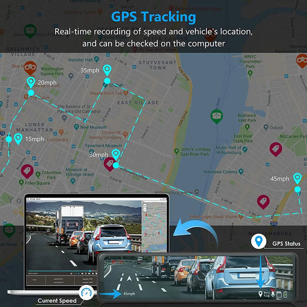 Dash Cam 11.26" 4K 2160P GPS WIFI Car Dvr Mirror Dual Lens Dashcam IPS Screen Car Camera Drive Recorder Stream RearView Mirror