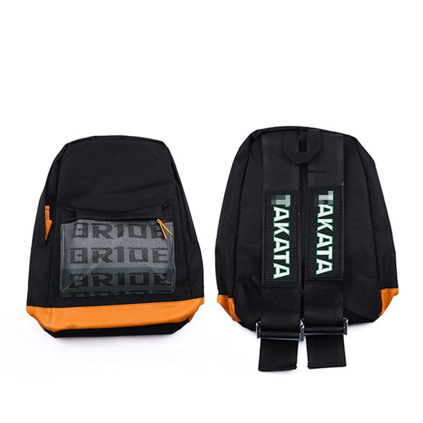 Universal JDM Racing Style Fabric Backpack TAKATA Backpack Car Canvas Bride School Bag Running Backpack Harness Shoulder Straps