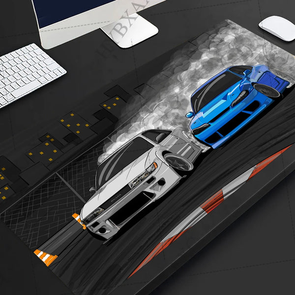 XXL Drift S13 and S15 JDM Car Large Gamer MousePad Anti-Slip Rubber Base Stitched Edge Black Desk Mat for Gaming Office Home