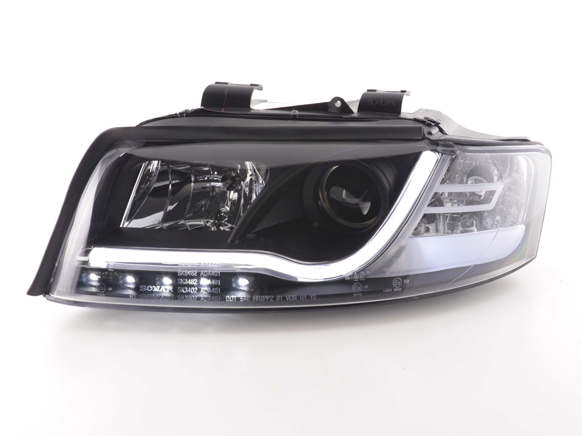 FK LED DRL Halo Lightbar Projector ESP Headlights Audi A4 B6 8E 01-04 BLACK LHD S4