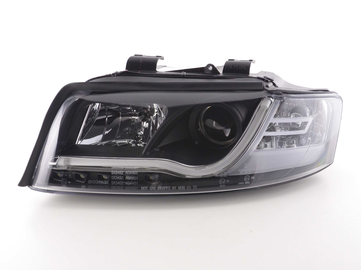 FK LED DRL Halo Lightbar Projector ESP Headlights Audi A4 B6 8E 01-04 BLACK LHD S4