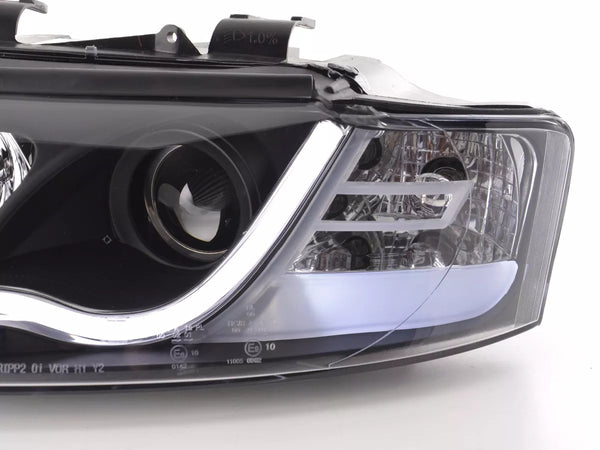 FK LED DRL Halo Lightbar Projector ESP Headlights Audi A4 B6 8E 01-04 BLACK LHD S4