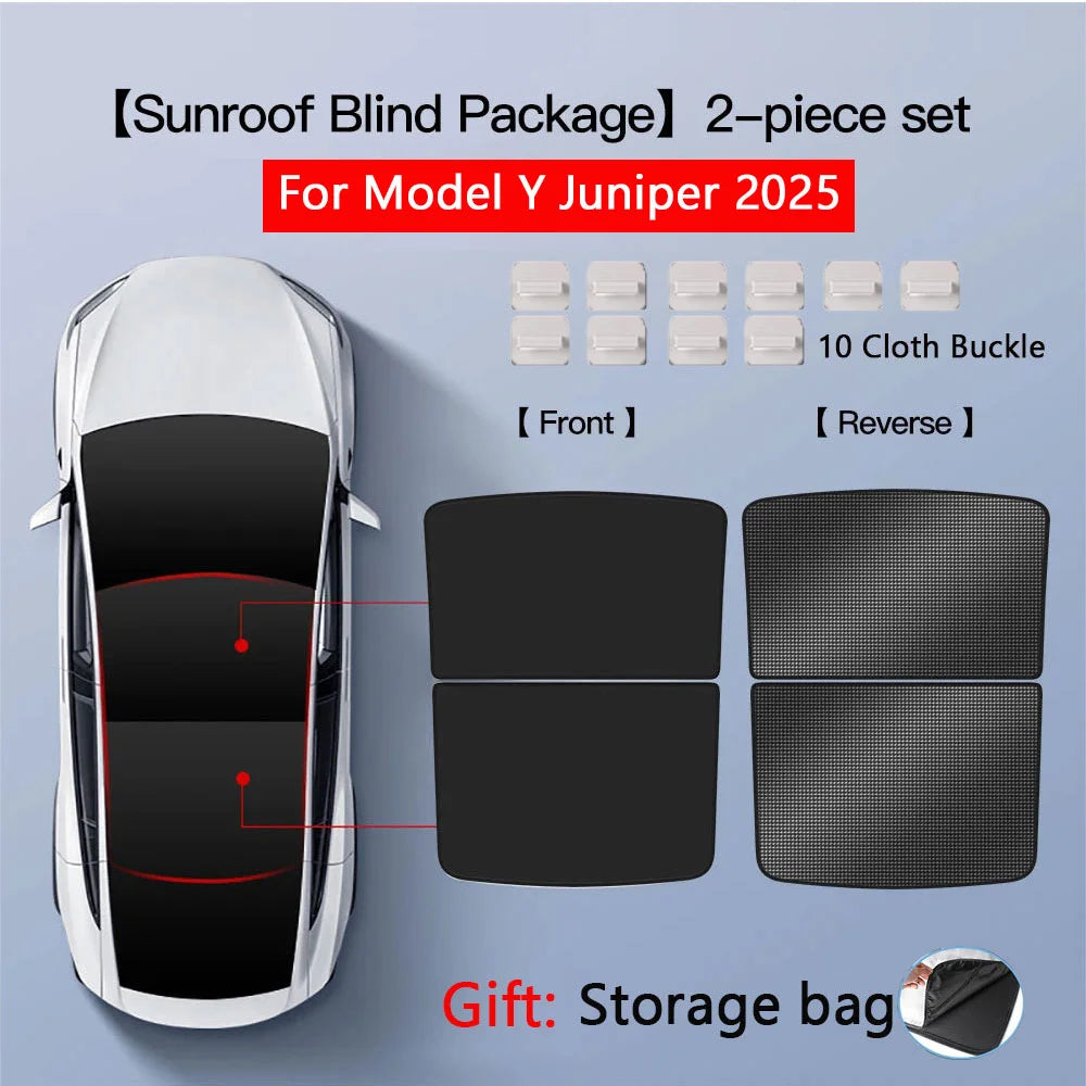 Sunshades For Tesla Model 3 Sunroof Highland 2025 Model Y 2020-25 Ice Cloth Buckle Sun Pare Glass Front Rear Skylight Accessory