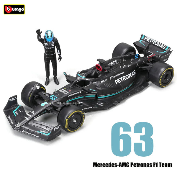 Bburago 1:24 2023 F1 Mercedes-AMG W14+Winning Doll 44# Hamilton 63# Russell Paint Formula One Alloy Super Toy Car Mode