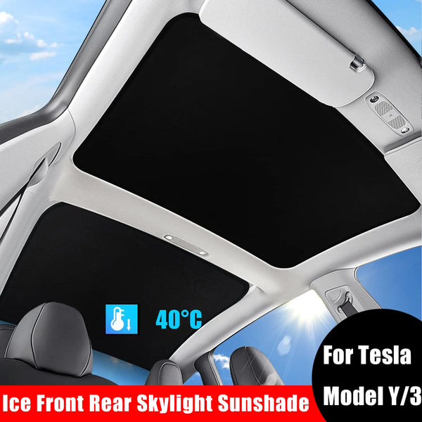Sunshades For Tesla Model 3 Sunroof Highland 2025 Model Y 2020-25 Ice Cloth Buckle Sun Pare Glass Front Rear Skylight Accessory