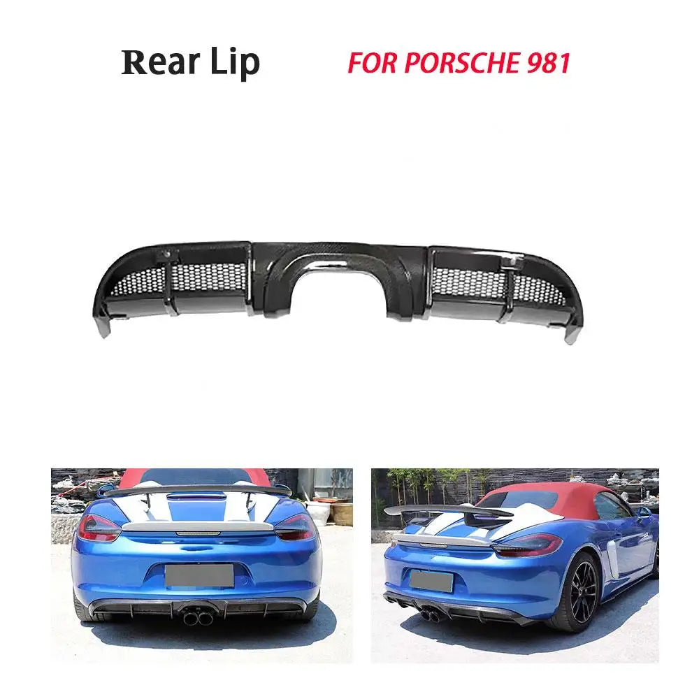 For Porsche Cayman Boxster 981 2013 2014 2015 Real Car Carbon Fiber Trunk Bumper Rear Lip Diffuser Splitter Protector Cover