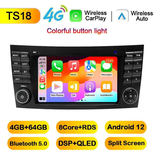 LELV 2din 7" Android 13 Car Radio For Mercedes Benz E-class W211 E200 E220 E300 E350 E240 E270 E280 W219 Carplay Stereo GPS 4G