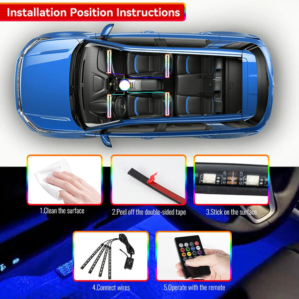 RGB Automotive Atmosphere Decorative Lamp Led Interior Light Strip Car Foot Ambient Lights with USB Cigarette with Remote Voice