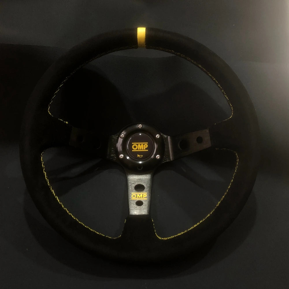 Drift 14Inch Universal OMP Steering Wheel Car JDM Racing Game Suede Leather OMP Steering Wheel Volantes For VW HONDA TOYOTA BMW