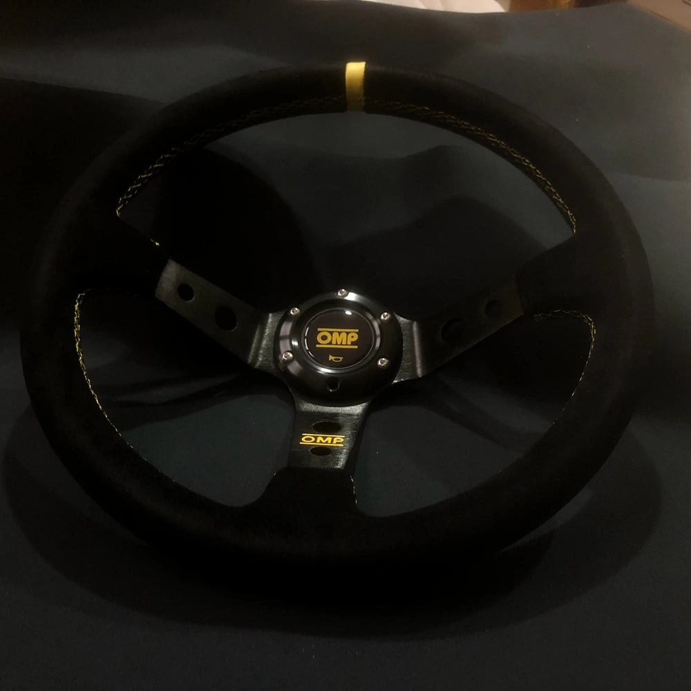 Drift 14Inch Universal OMP Steering Wheel Car JDM Racing Game Suede Leather OMP Steering Wheel Volantes For VW HONDA TOYOTA BMW