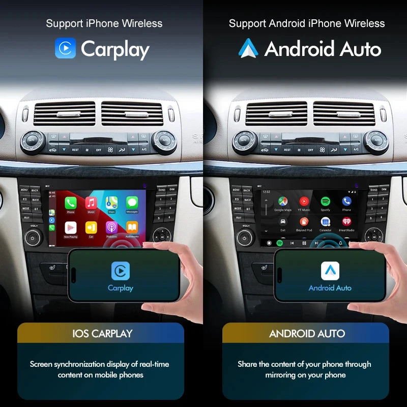 Junuse For Mercedes Benz E-class W211 E200 E220 E300 E350 E240 E280 CLS Car Auto Radio 2Din Android 12 Multimedia GPS Carplay BT