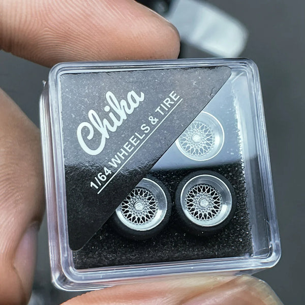 1/64 Chika  Wheels with Rubber Tires Model Car Modified Parts BBS RS  JDM VIP For Hotwheels Tomica MiniGT （Supplied with axle）