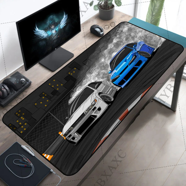 XXL Drift S13 and S15 JDM Car Large Gamer MousePad Anti-Slip Rubber Base Stitched Edge Black Desk Mat for Gaming Office Home