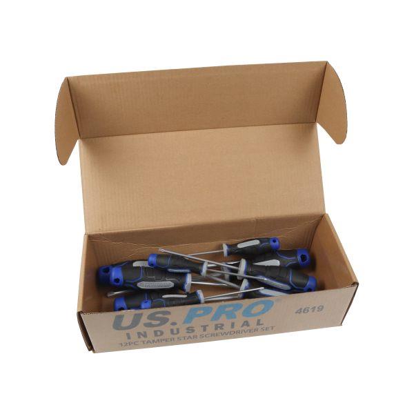 US PRO INDUSTRIAL 12PC Tamper Torx Star Screwdriver Set T6 - T45 4619