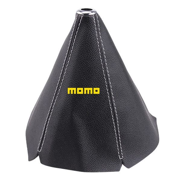 Universal JDM Car Gear MOMO Shift Knob Boot Cover Collar Leather Shifter Lever Cover With Red Stitching For Honda Civic Toyota