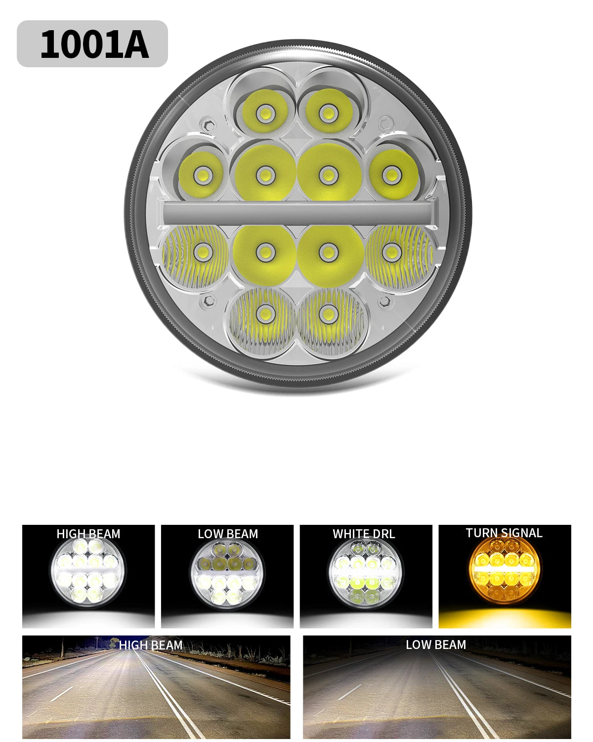 BraveWAY 5.75″ Round LED Headlight for Motorcycle 5-3/4 inch Moto Light with White/Amber DRL+ Start-up Gradient Welcome Halo