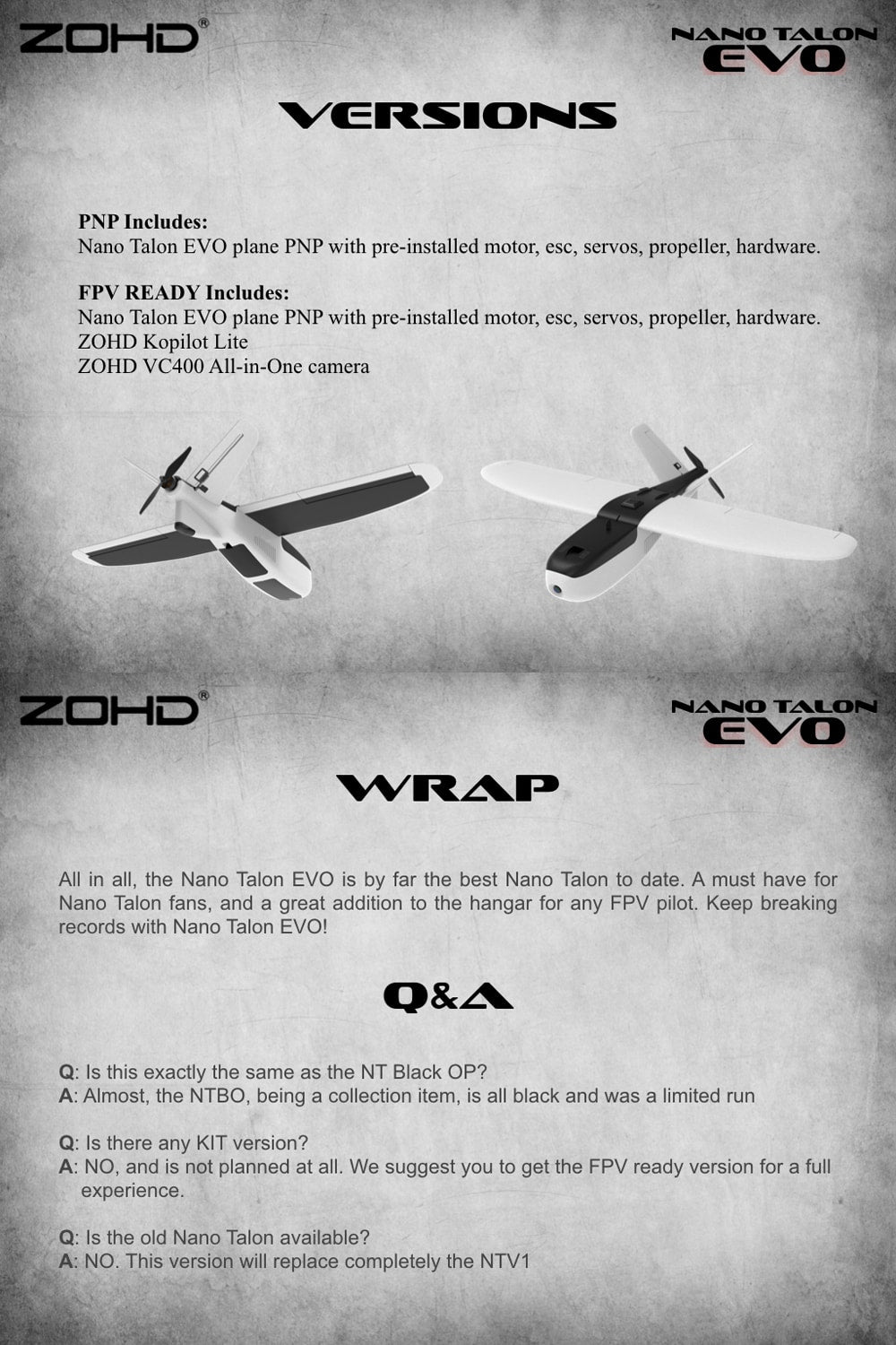 ZOHD Nano Talon EVO FPV Airplane (PNP / FPV)