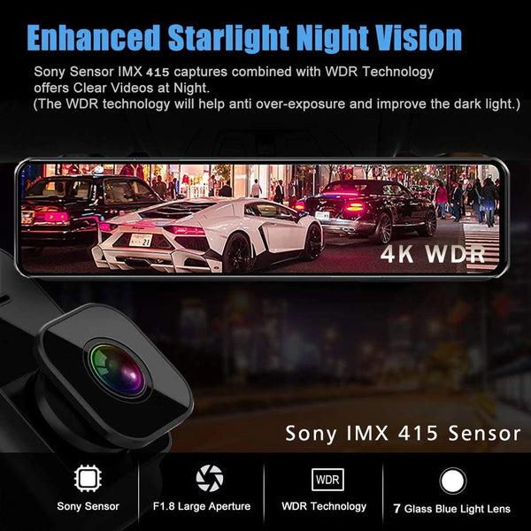 Dash Cam 11.26" 4K 2160P GPS WIFI Car Dvr Mirror Dual Lens Dashcam IPS Screen Car Camera Drive Recorder Stream RearView Mirror