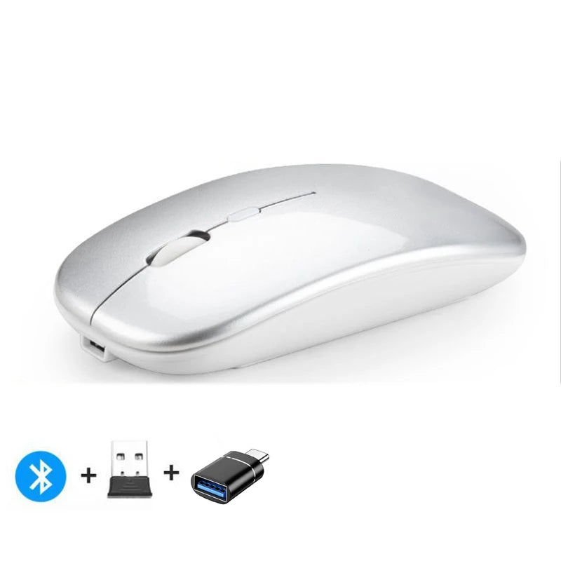 Ultra-Slim Wireless Rechargeable Mouse with LED Lighting, Dual Mode (BT & 2.4G), Compatible with iPad, Laptop, PC, Mac, Windows