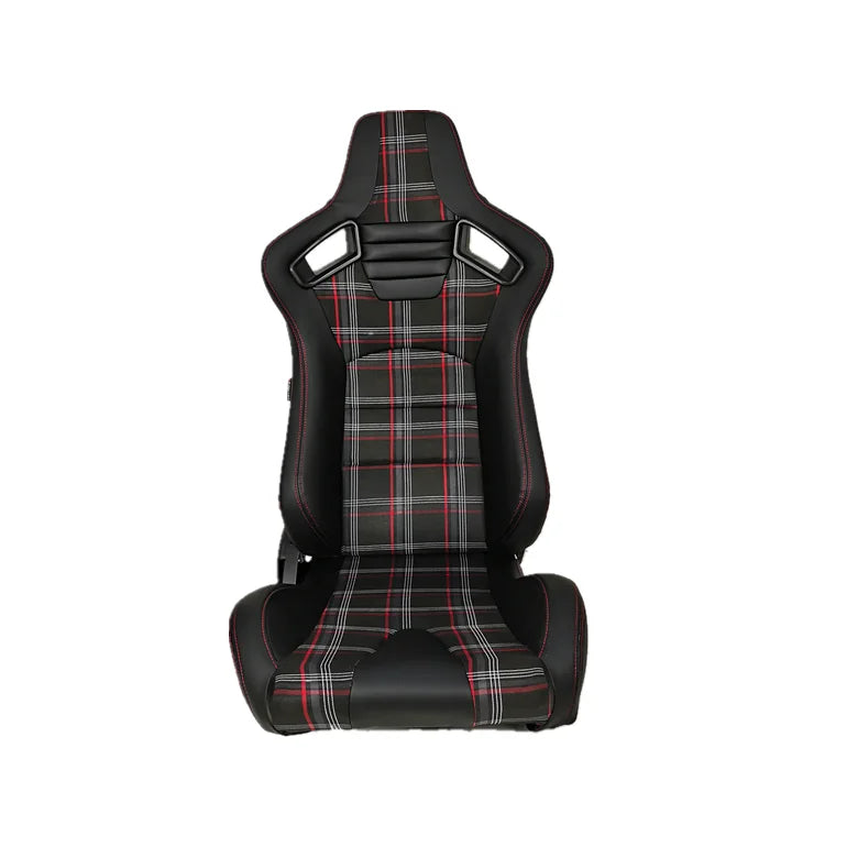 JBR 1041 SINGLE (x1) Red & Black Check Plaid Tartan Cloth Fabric Textile GTI Style PVC Faux Leather Single slider racing universal bucket seats