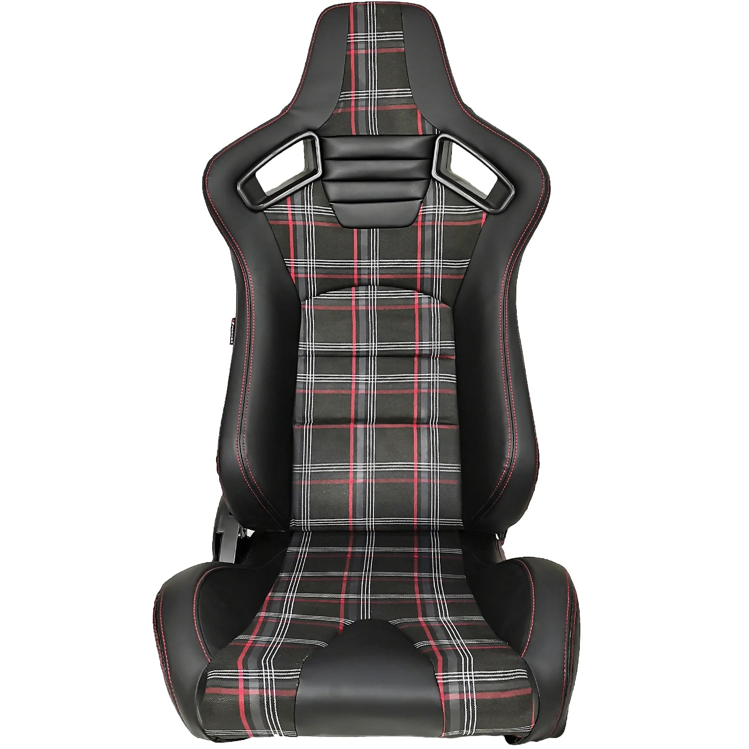 JBR 1041 SINGLE (x1) Red & Black Check Plaid Tartan Cloth Fabric Textile GTI Style PVC Faux Leather Single slider racing universal bucket seats