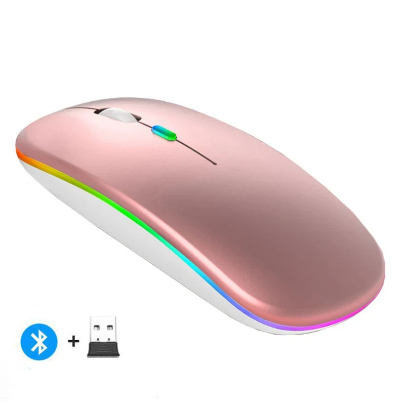 Ultra-Slim Wireless Rechargeable Mouse with LED Lighting, Dual Mode (BT & 2.4G), Compatible with iPad, Laptop, PC, Mac, Windows