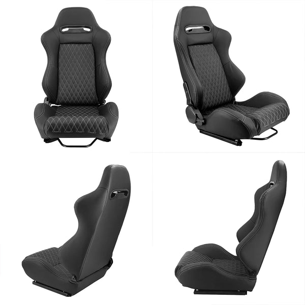 R-EP Universal Racing Car Seat for Sport Car Simulator Bucket Seats Adjustable Black PVC Leather XH-1035-BK