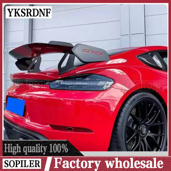 For Porsche Cayman 718 987 997 998 981 911 Boxster GT4 Carbon Fiber Rear Trunk Boot Tail Spoiler Double-Deck Wing Lip