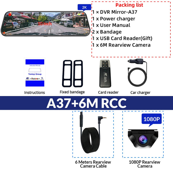 Dash Cam Touch GPS WIFI 24h Night Vision 10 Inch 2.5K+1080P Rearview Mirror Sony Rear Camera Car DVR Black Box 70mai Dashcam