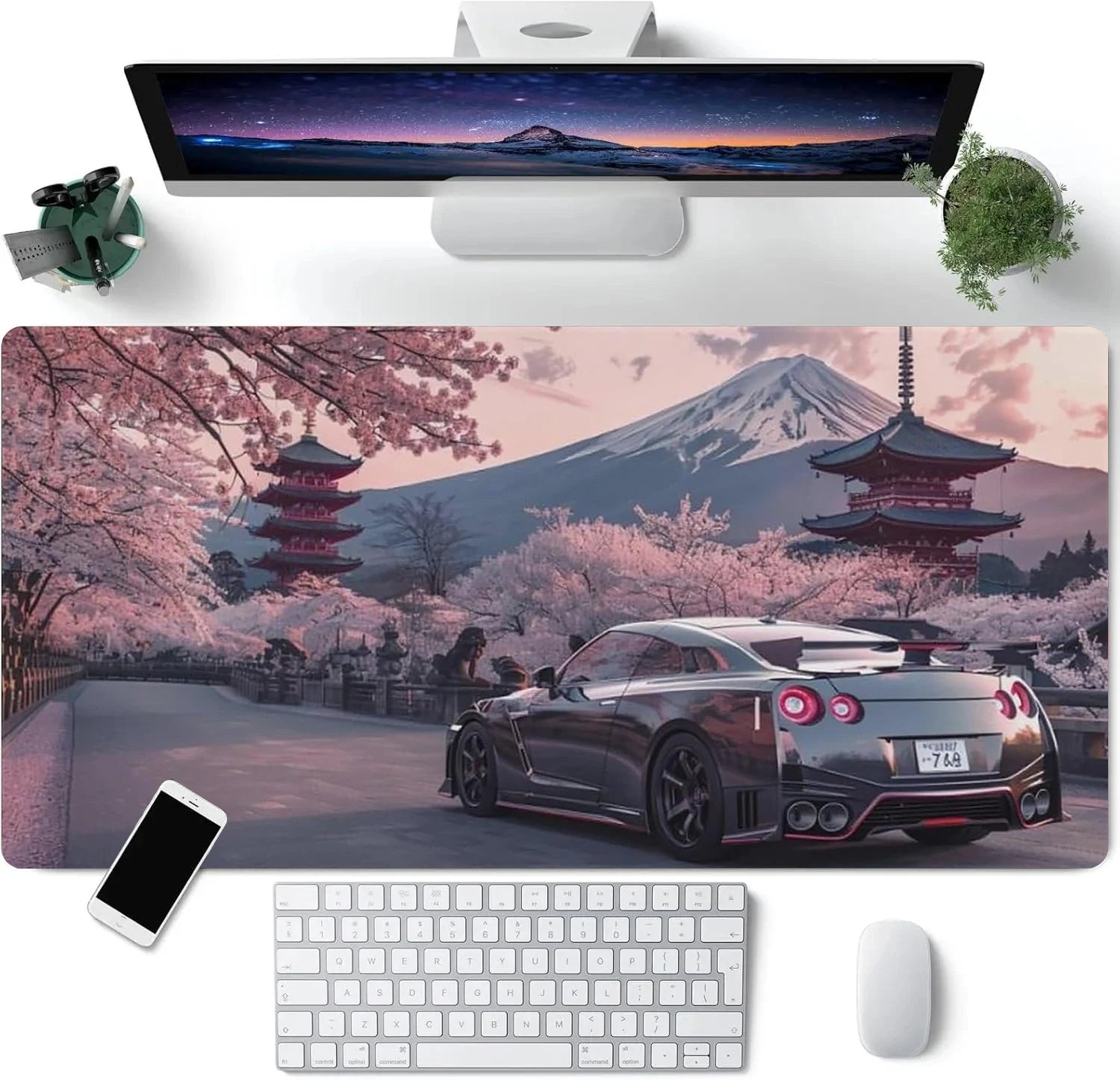 JDM Car R35 Large Gaming Mouse Pad Fuji Mount Cherry Blossoms Desk Mat Anti-Slip Rubber Base Laptop Computer Accessories Pads