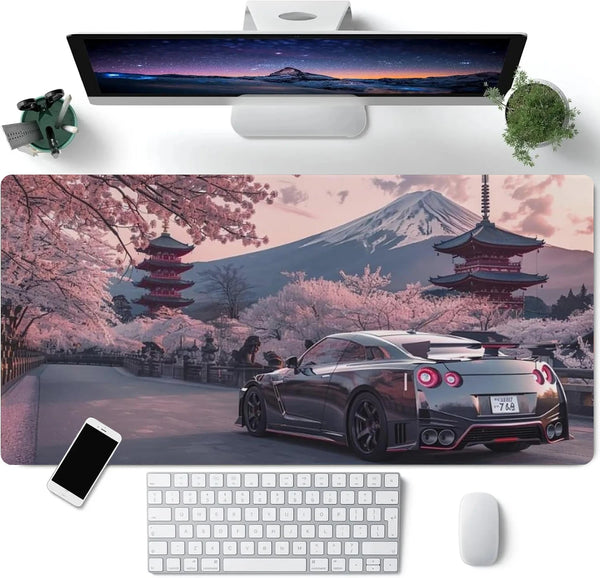 JDM Car R35 Large Gaming Mouse Pad Fuji Mount Cherry Blossoms Desk Mat Anti-Slip Rubber Base Laptop Computer Accessories Pads