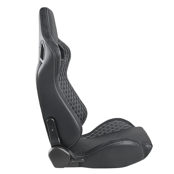 New Style Black PVC Leather Gray Stitch Racing Boat Seats Bracket With Double Rails Race Car Seats 1082