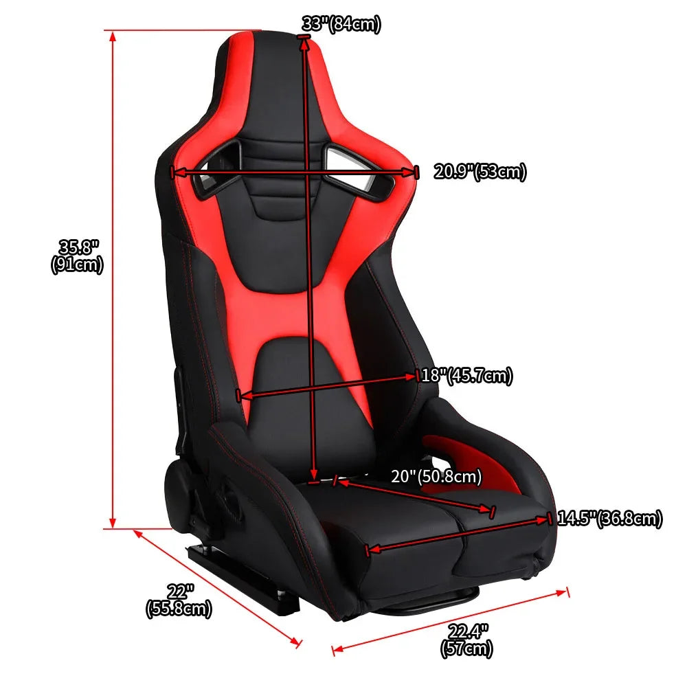 1Pcs Universal Racing Seats 90-180 degree Adjustable Car Bucket Seats PVC Leather Sport Simulator Gaming Racing Seat with Slider