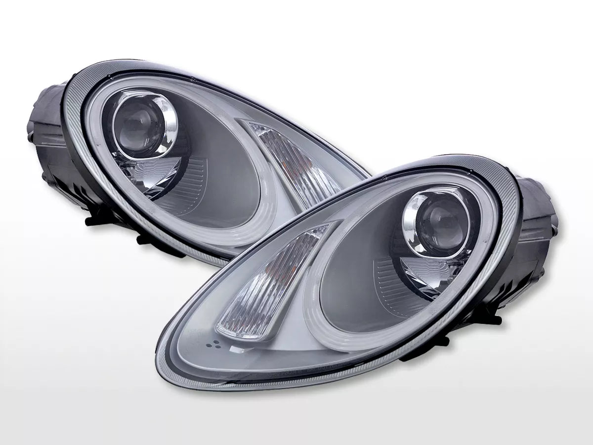 FK Pair LED DRL Halo Lightbar Headlights Porsche Boxster 987 04-08 Silver Grey LHD