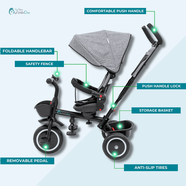 Foryourlittleone 6 in 1 Trike V3 - Grey (9 months - 5 years)