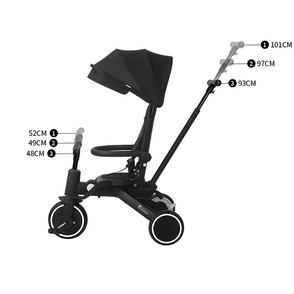 Foryourlittleone Xplor 6 in 1 Foldable Trike - Jet Black (10m-5y)