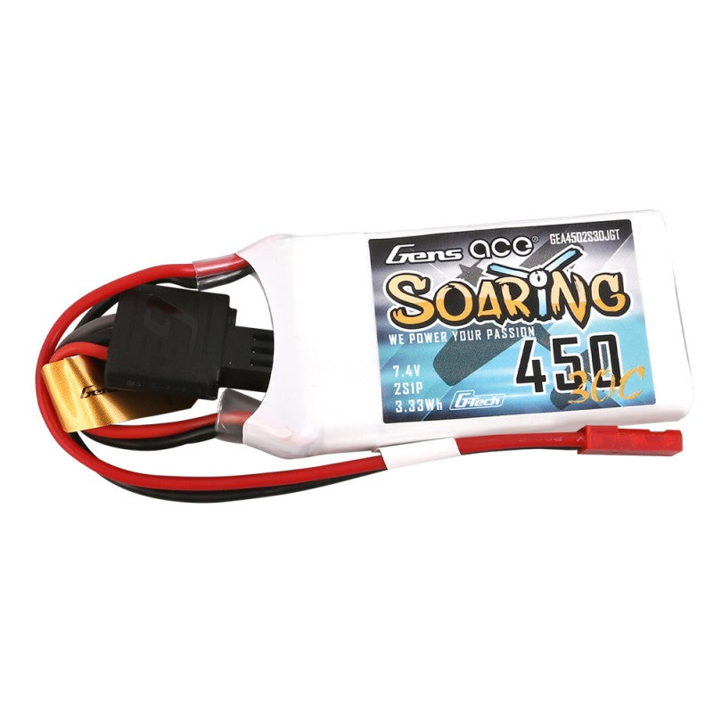 Gens ace Soaring G-Tech 450mAh 7.4V 30C 2S1P Lipo Battery Pack with JST-SYP plug