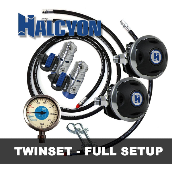 Halcyon Complete DIR Twinset Regulator Set - Premium Piston System - H-75P, Halo