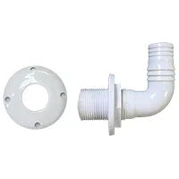 Thru-Hull Elbow 90º with Hose Barb & Screw Flange – Ø25 mm (1"), White | Marine PP
