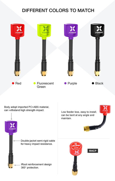 Foxeer Lollipop 3 Omni Antenna (2pcs) 5.8G (LHCP/ RHCP) (UFL, MMCX, SMA, RP-SMA)