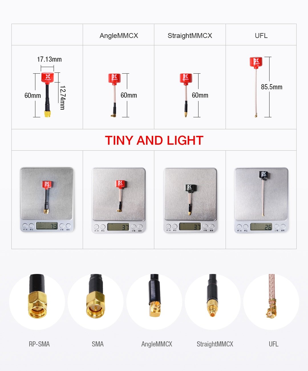 Foxeer Lollipop 3 Omni Antenna (2pcs) 5.8G (LHCP/ RHCP) (UFL, MMCX, SMA, RP-SMA)