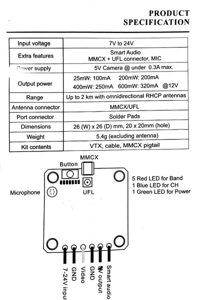 TheFPV Chaos Mini VTX 600mW 20x20 (MMCX and UFL, Smart Audio)